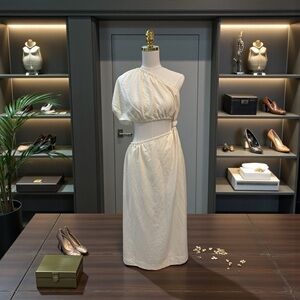 Farm Rio One Shoulder Off White Dress Sz S NWT- New With Tags (w/small flaw).